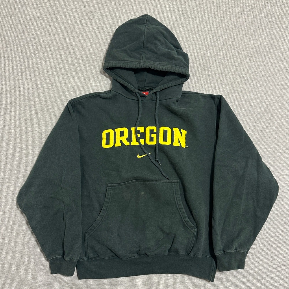 Nike Team Oregon Ducks Hoodie Dark Green Yellow Vintage Y2K Mens Small